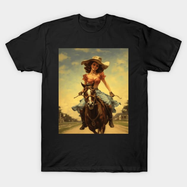 A Pin Up Girl Riding a Horse T-Shirt by goodoldvintage